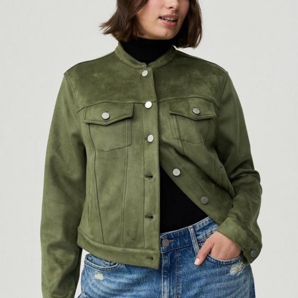 Olive Green Suede-Look Jean Jacket
